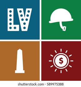 usa icons set. Set of 4 usa filled icons such as monument, Vegas, war helmet