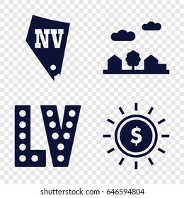 Usa icons set. set of 4 usa filled icons such as vegas, city landscape