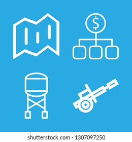 usa icons set with dollar, map folded outlined paper and cannon vector set