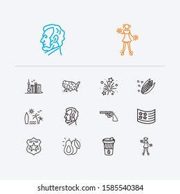 Usa icons set. Usa flag and usa icons with cheerleader, take away coffee and police badge. Set of fresh for web app logo UI design.