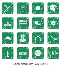 USA icons set in grunge style green isolated vector illustration