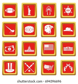 USA icons set in red color isolated vector illustration for web and any design