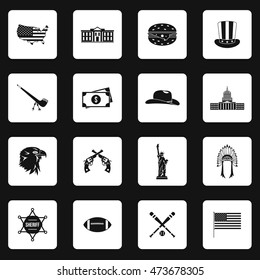 USA icons set in simple style. American symbols set collection vector illustration