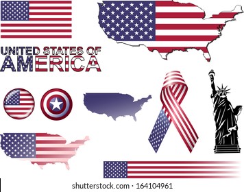 USA Icons. Set of vector graphic icons and symbols representing the United States of America.