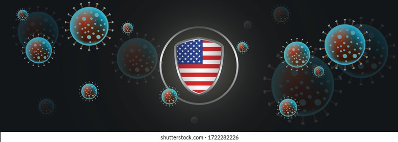 USA Illustrated design with the concept of defense shield and country flag that was attacked by coronavirus outbreaks