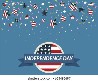USA Independence Day 4 th july. Confetti and stars fall down. Vector illustration.