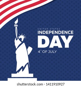 USA Independence Day 4th of July. Flyer, banner, poster, greeting card. Template with flag and statue of liberty on blue background. Vetcorn illustration