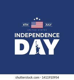 USA Independence Day 4th of July. Flyer, banner, poster, greeting card. Template with flag and statue of liberty on blue background. Vetcorn illustration
