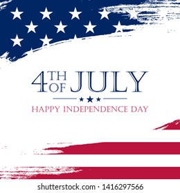 USA Independence Day, 4th of july greeting card with brush stroke background in United States national flag colors. Vector illustration.