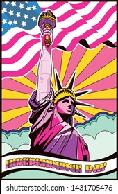 USA Independence Day 4th of July Psychedelic Art Poster, National Holiday, Bright Colors