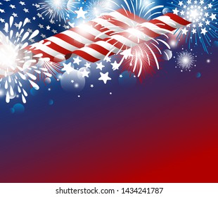 USA independence day 4th of july design of american flag with fireworks vector illustration