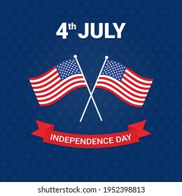 USA independence day. 4th of july patriotic card, banner with a flags of American and badge ribbon logo. Liberty America. Vector illustration.