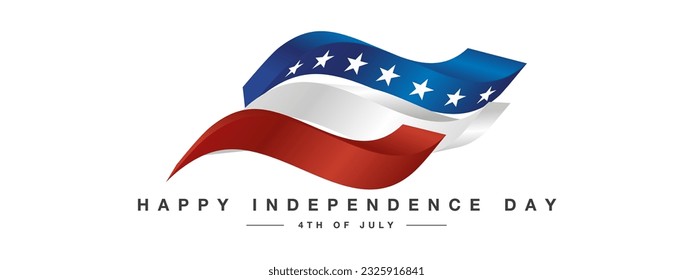 USA Independence Day 4th of July with abstract 3d wavy USA flag isolated on white background