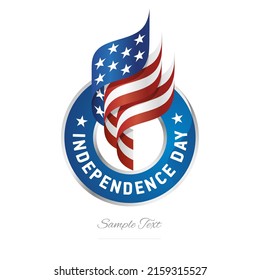 USA Independence Day Abstract wavy flag torch flame blue white red modern ribbon strip logo icon vector