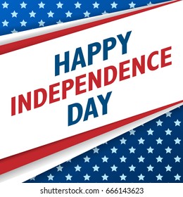USA Independence Day background. 4 July national celebration. Patriotic template with text, stripes and stars for posters, decoration in colors of american flag. Colorful modern vector illustration.