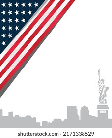 USA Independence Day Background. American Day Background with Liberty Statue Silhouette, America Flag and Copy Space Area. Suitable to place on content with that theme or other about USA