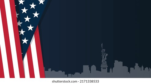 USA Independence Day Background. American Day Background with Liberty Statue Silhouette, America Flag and Copy Space Area. Suitable to place on content with that theme or other about USA