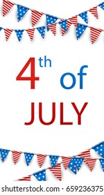 USA Independence Day background with American flags. Vector paper illustration.