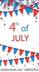 USA Independence Day background with flags and stars. Vector  illustration.