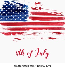 USA Independence day background. Happy 4th of July. Vector abstract grunge brushed flag with text. Template for banner, greeting card, invitation, poster, flyer, etc.