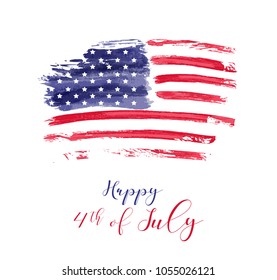 USA Independence day background. Happy 4th of July. Vector abstract grunge brushed flag with text. Template for banner, invitation, poster, etc.