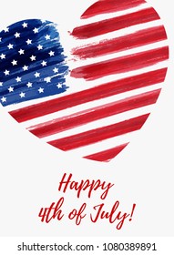 USA Independence day background. Happy 4th of July. Vector abstract grunge flag in heart shape with text. Template for banner, greeting card, invitation, poster, flyer, etc.