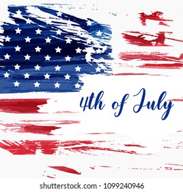 USA Independence day background. Happy 4th of July. Vector abstract grunge flag with text. Template for horizontal banner, greeting card, invitation, poster, flyer, etc.