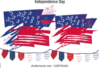 USA Independence day background. Happy 4th of July. Vector abstract grunge brushed flag with text. Template for banner, greeting card, invitation, poster, flyer, etc.