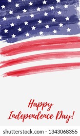 USA Independence day background. Happy 4th of July. Vector abstract grunge flag with text. Template for vertical banner, greeting card, invitation, poster, flyer, etc.