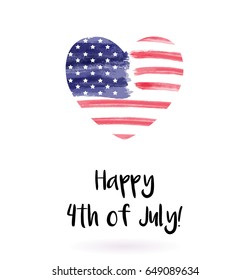 USA Independence day background. Happy 4th of July. Vector abstract grunge flag in heart shape with text. Template for banner, greeting card, invitation, poster, flyer, etc.