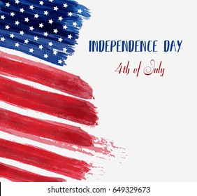 USA Independence day background. Happy 4th of July. Vector abstract grunge brushed flag with text. Template for banner, greeting card, invitation, poster, flyer, etc. 