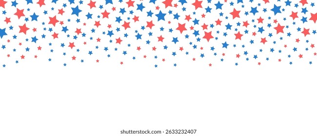 USA Independence Day banner. 4th of july celebration. Patriotic horizontal poster template with confetti stars in colors of American flag. Vector illustration.