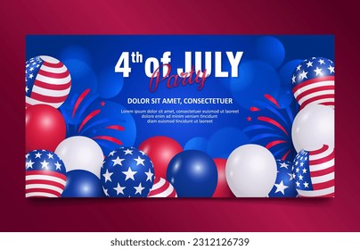 Usa independence day banner with american balloons bright vibrant blue background