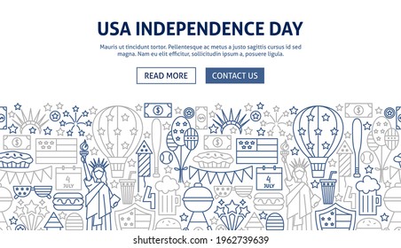 USA Independence Day Banner Design. Vector Illustration of Outline Template.