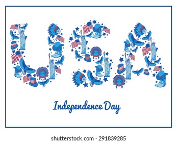 USA  independence day banner. Flat illustration typography