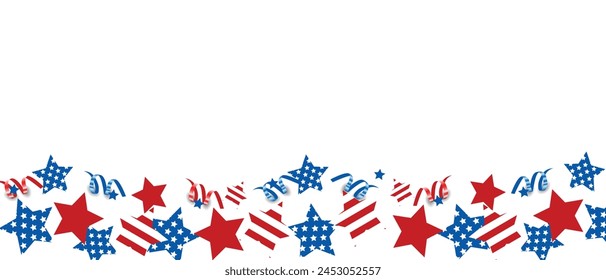 USA Independence Day banner template American flag balloons decor. 4th of July celebration poster template. Vector