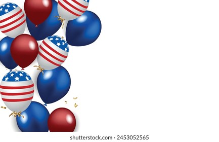 USA Independence Day banner template American flag balloons decor. 4th of July celebration poster template. Vector