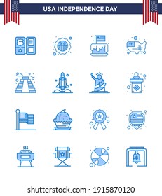 USA Independence Day Blue Set of 16 USA Pictograms of american; united; festival; states; usa Editable USA Day Vector Design Elements