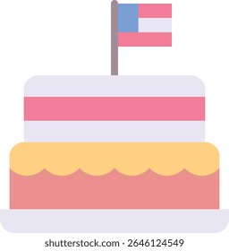 USA Independence Day Cake With American Flag, Fourth Of July Icon, Vector Style Flat Icon. 