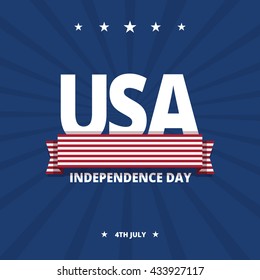 USA Independence day card. Vector illustration with USA flag, ribbon and stars.