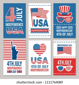USA Independence day cards. Template of various 4 july labels of America identity vector illustration