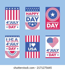 USA Independence day cards. Template of various 4 july labels of America identity vector illustration