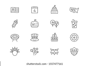 USA Independence Day celebration thin line vector icons. Editable stroke.