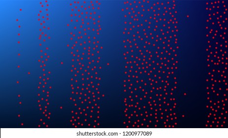 USA Independence Day. Colors of American Flag. Red, Blue and White Stars on Blue Gradient Background. Abstract Background with Many Random Falling Stars Confetti on Blue Background. 