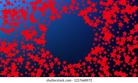 USA Independence Day. Colors of American Flag. . Abstract Background with Many Random Falling Stars Confetti on Blue Background. 