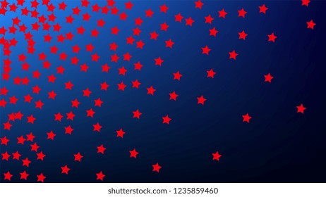 USA Independence Day. Colors of American Flag. . Abstract Background with Many Random Falling Stars Confetti on Blue Background. 