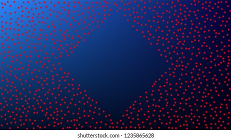 USA Independence Day. Colors of American Flag. Red, Blue and White Stars on Blue Gradient Background. Abstract Background with Many Random Falling Stars Confetti on Blue Background. 
