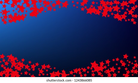 USA Independence Day. Colors of American Flag. Red, Blue and White Stars on Blue Gradient Background. Invitation Background. Banner, Christmas and New Year card, Postcard, Packaging, Textile Print.