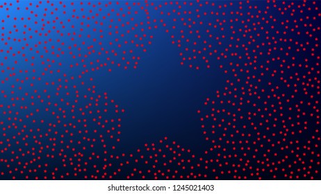 USA Independence Day. Colors of American Flag. Red, Blue and White Stars on Blue Gradient Background. Abstract Background with Many Random Falling Stars Confetti on Blue Background. 