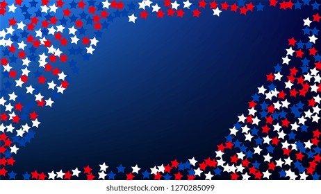 USA Independence Day. Colors of American Flag. . Invitation Background. Banner, Christmas and New Year card, Postcard, Packaging, Textile Print.